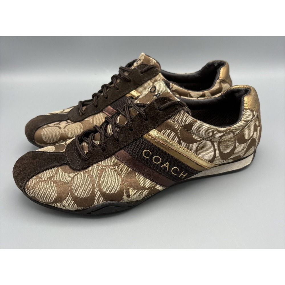 Coach Jayme Women's Shoes Size 8M Brown Signature Round Toe Lace Up Sneaker Q582